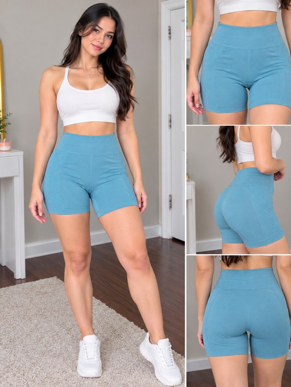Atletic Works High-Waist Women’s Bike Shorts - Blue | Size Large
